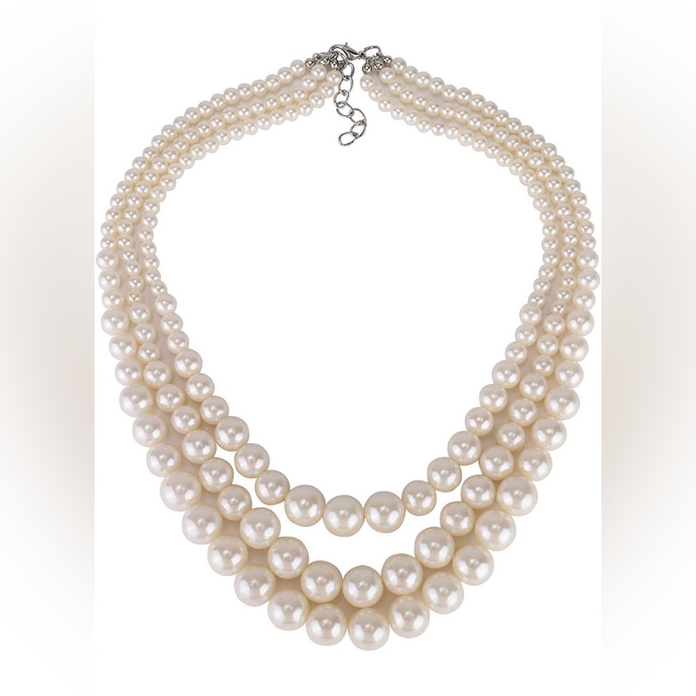 Simulated Pearl Necklace - 3 Strand